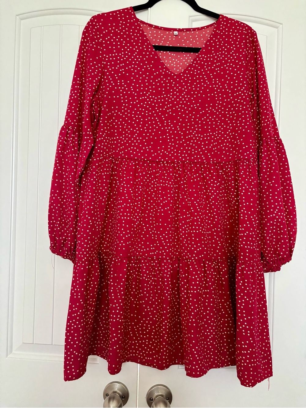 Amazon Essentials Red V-Neck Long Sleeve Polka Dot Dress